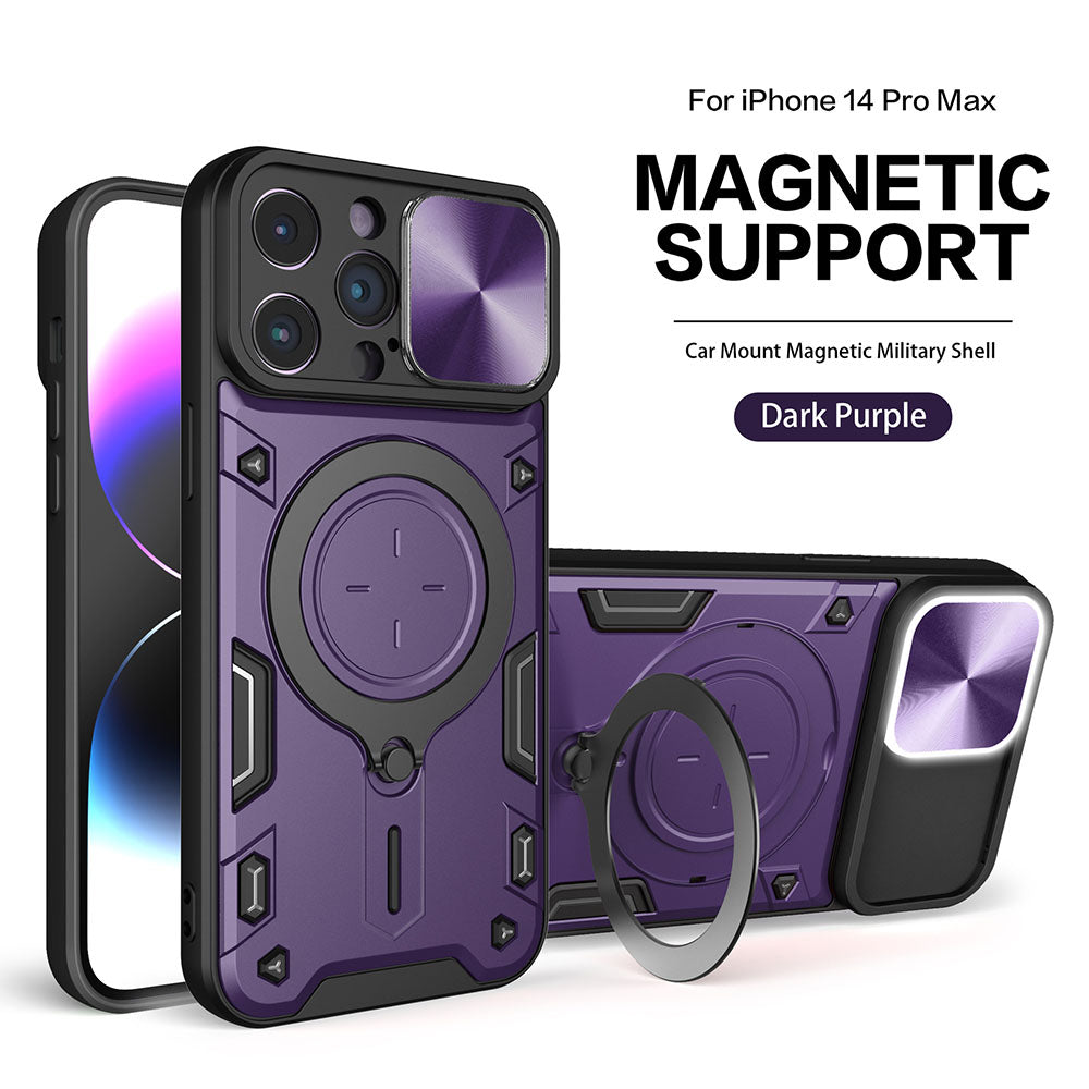 Mecha Lens Protective Cover Magnetic Metal Swivel Bracket Anti-Shatter Phone Case For iPhone