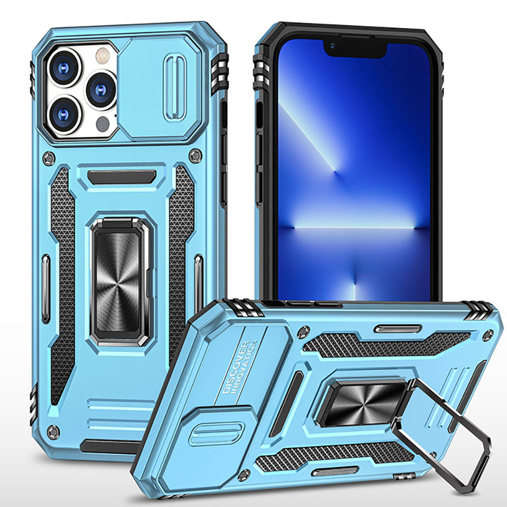 Armored Rotating Ring Push Window Lens Protection Drop-proof Phone Case For iPhone