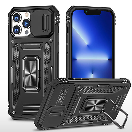 Armored Rotating Ring Push Window Lens Protection Drop-proof Phone Case For iPhone
