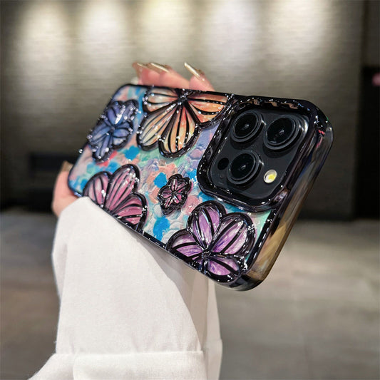 Newest Electroplated Oil Painting Flower Phone Case For iPhone