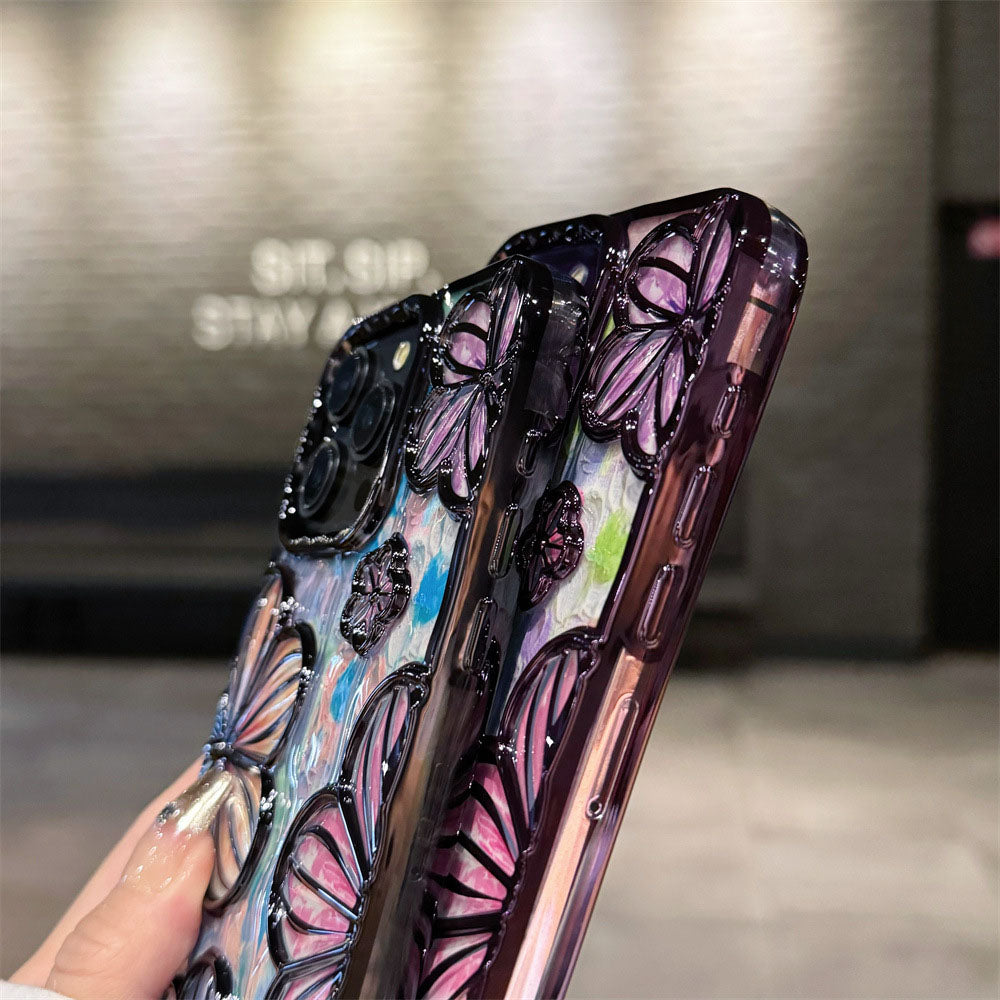 Newest Electroplated Oil Painting Flower Phone Case For iPhone