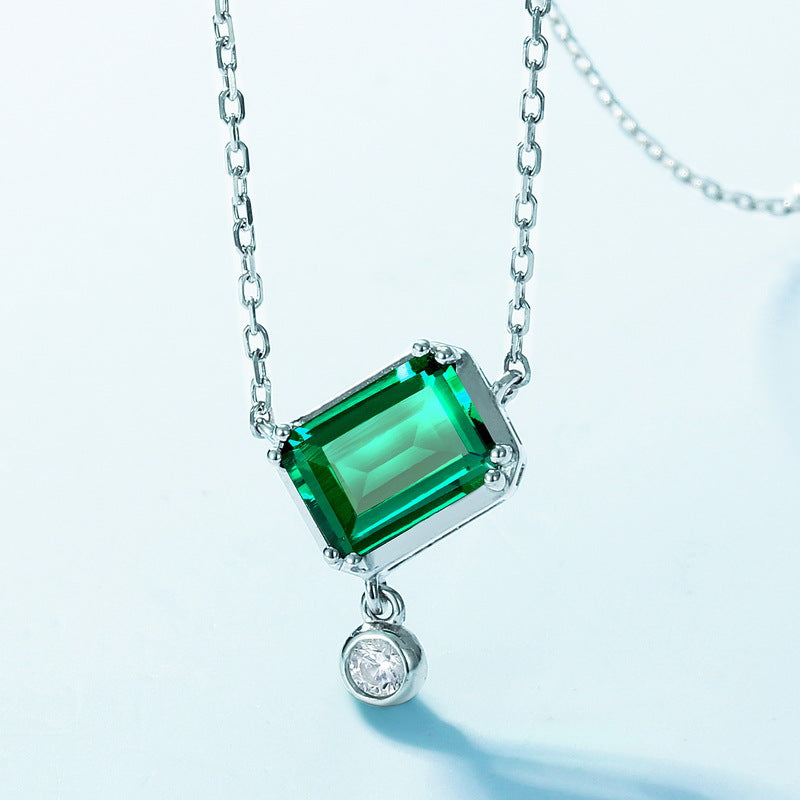 Square Emerald Gemstone Necklace S925 Silver 1.36 Carats Total