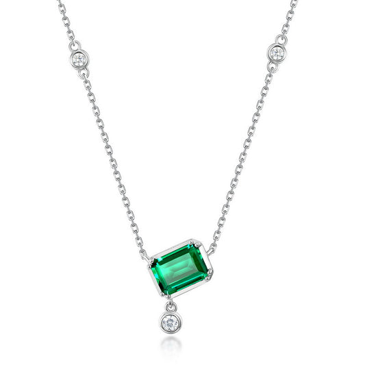Square Emerald Gemstone Necklace S925 Silver 1.36 Carats Total