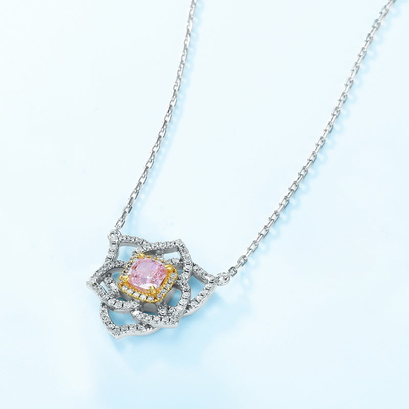 Crushed Ice Cutting Gemstone Flower Necklace S925 Silver 1 Carats Total