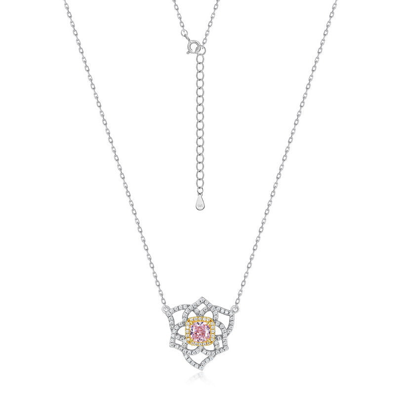 Crushed Ice Cutting Gemstone Flower Necklace S925 Silver 1 Carats Total