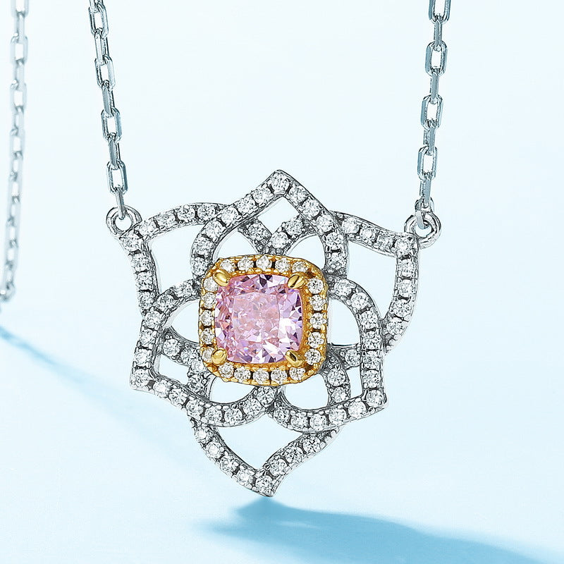 Crushed Ice Cutting Gemstone Flower Necklace S925 Silver 1 Carats Total