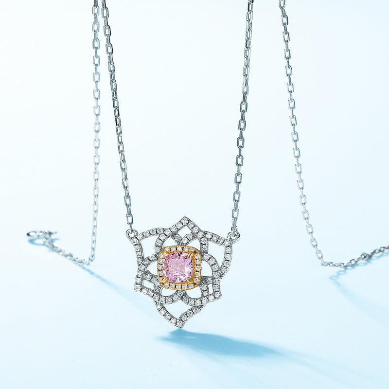 Crushed Ice Cutting Gemstone Flower Necklace S925 Silver 1 Carats Total