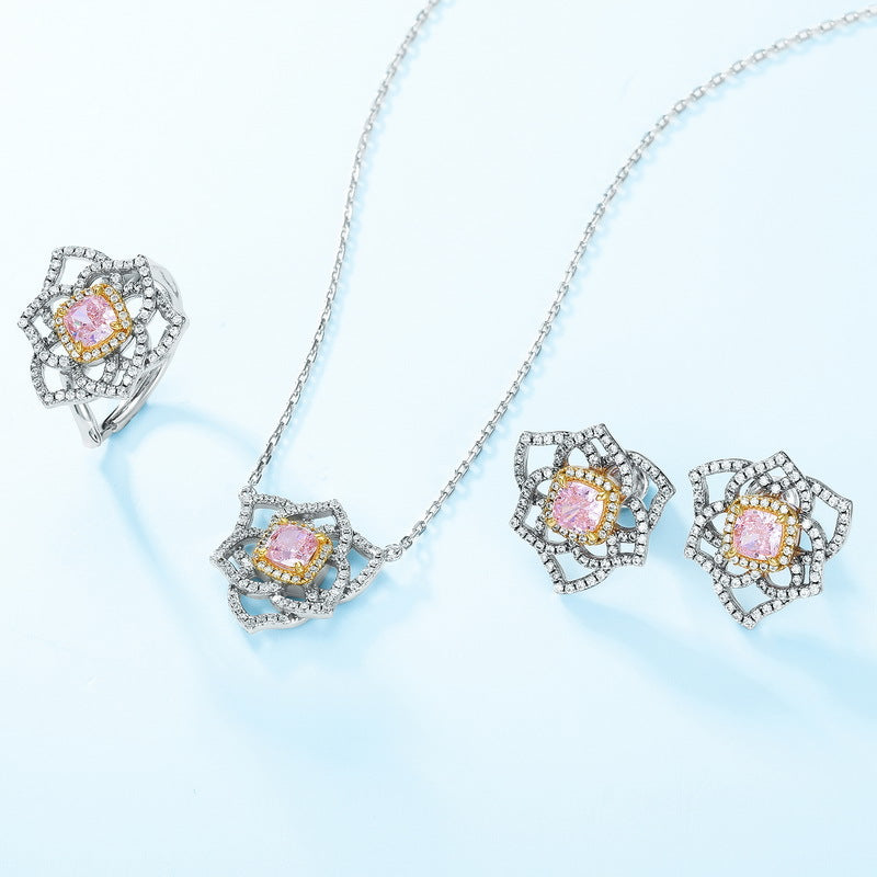 Crushed Ice Cutting Gemstone Flower Necklace S925 Silver 1 Carats Total