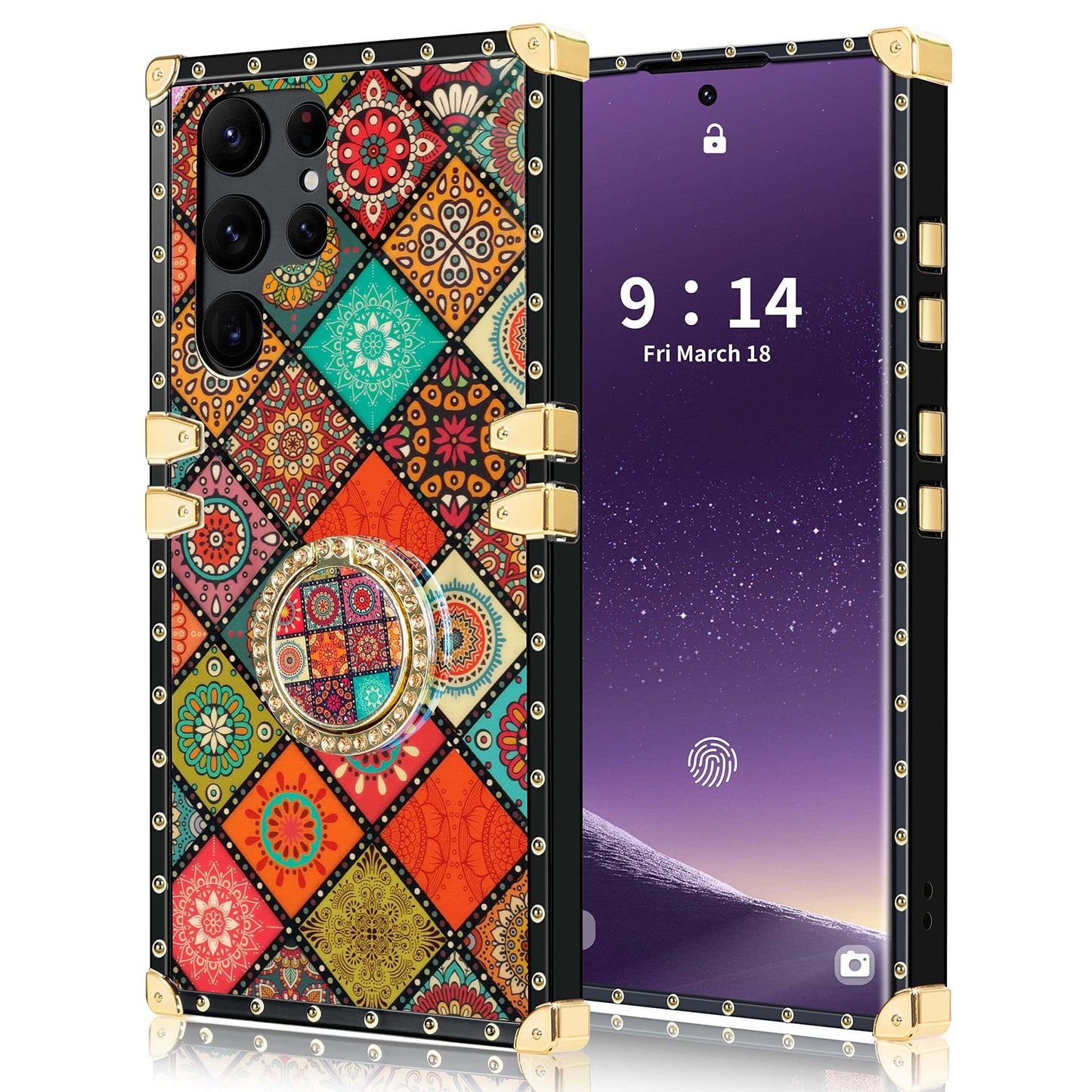 Retro Boho Style Ring Case With Lanyard for Samsung Galaxy S22 S21 Ultra Plus Samsung Cases