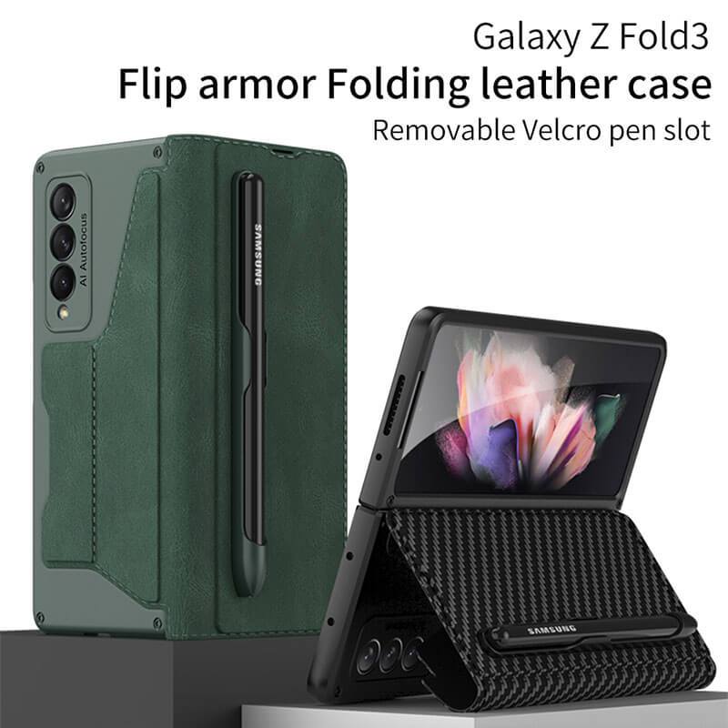 Newest Leather Pen Holder Armor Back Case For Samsung Galaxy Z Fold4 Fold3 5G Samsung Cases
