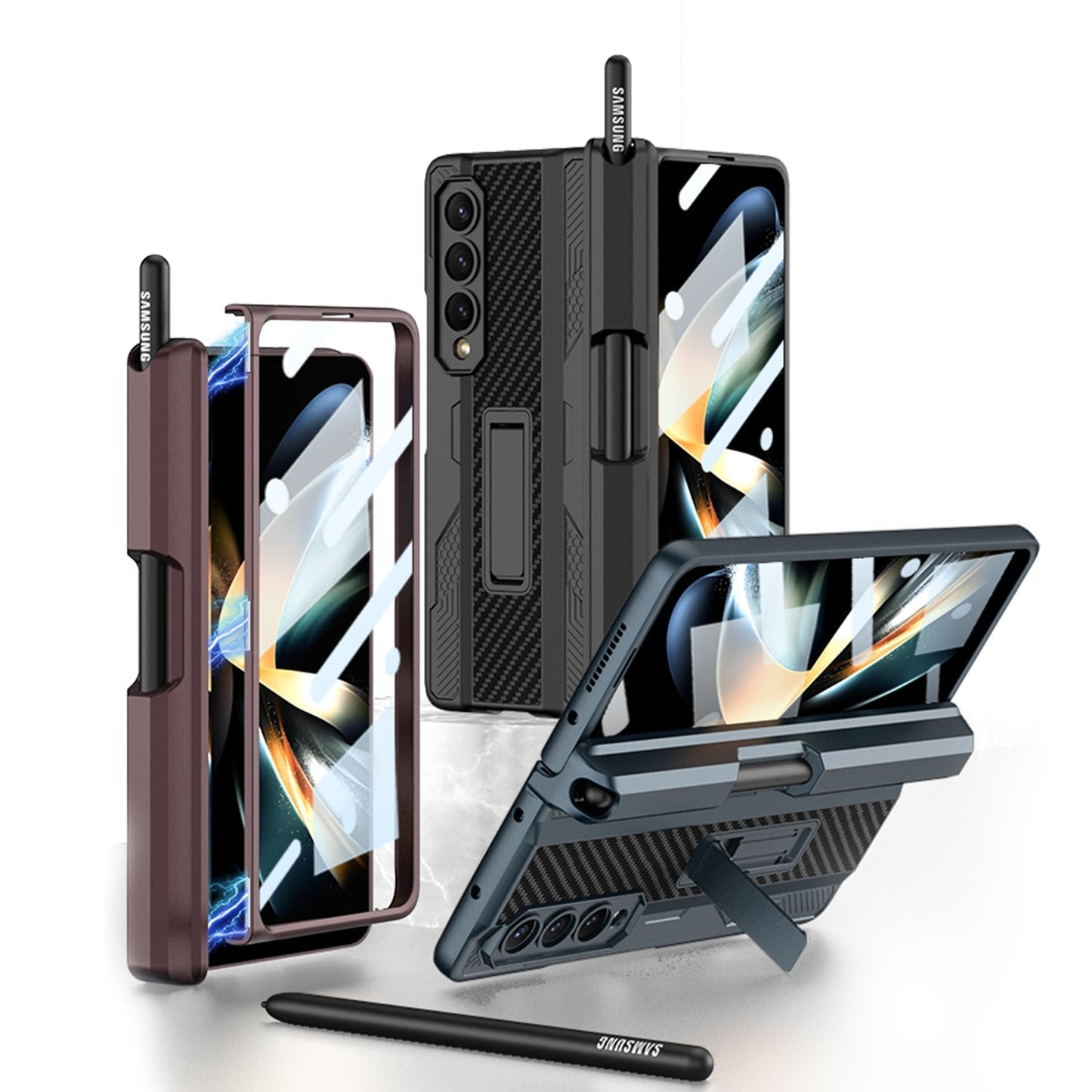 Magnetic Mech S Pen Slot Holder Case for Samsung Galaxy Z Fold4 Fold3 5G Samsung Cases