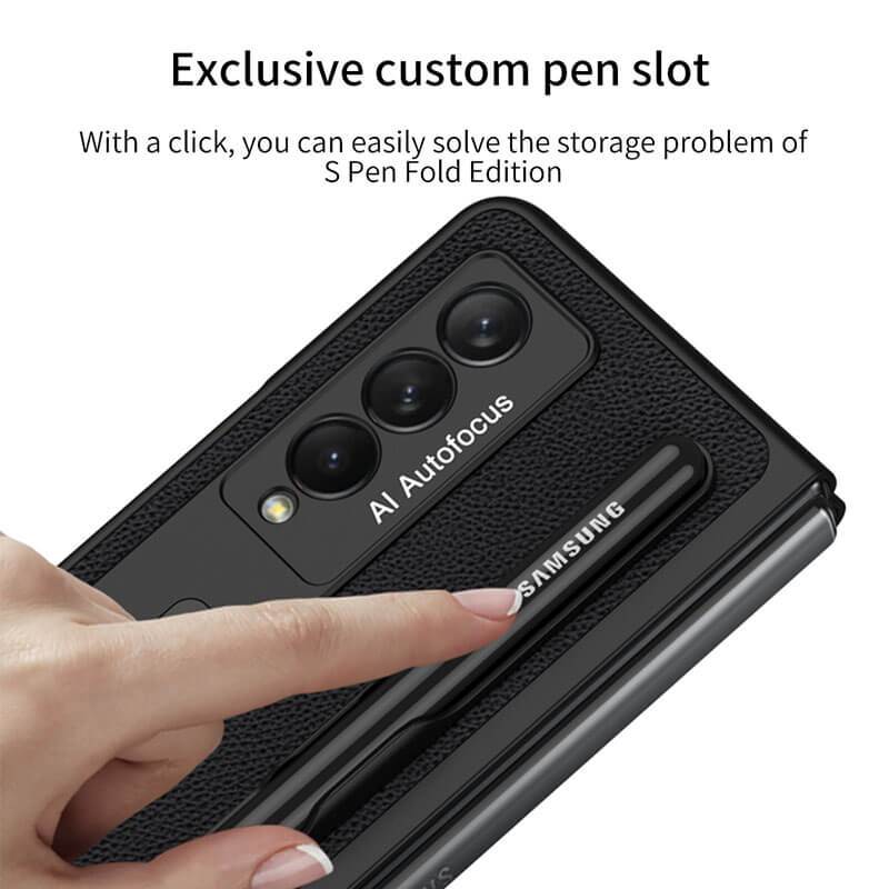 Luxury Leather Cover With Pen Slot Holder - Samsung Z Fold3 5G Phone Case Samsung Galaxy Z Fold 3 Case