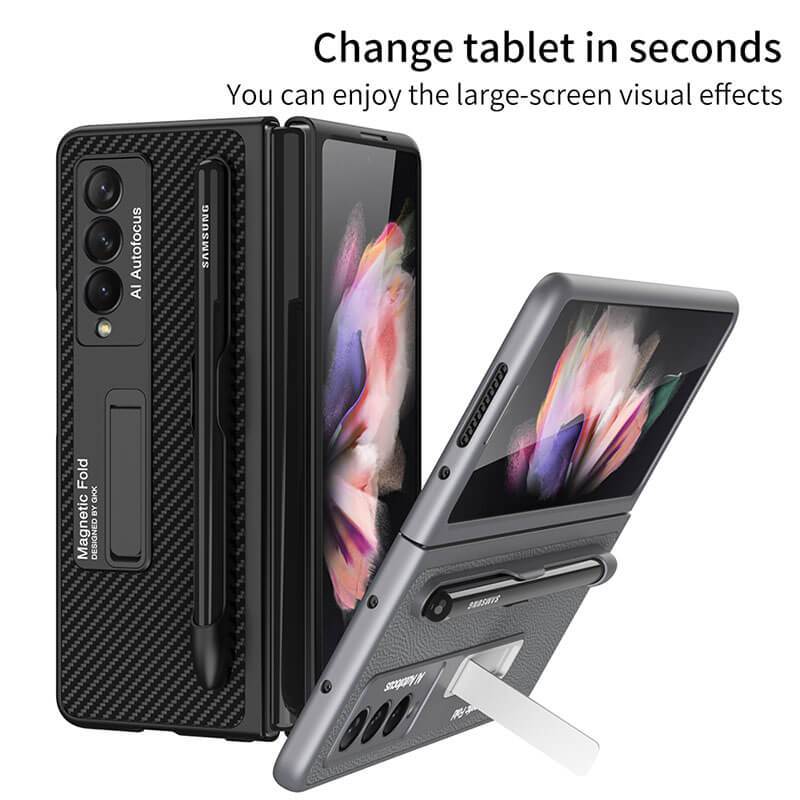 Luxury Leather Cover With Pen Slot Holder - Samsung Z Fold3 5G Phone Case Samsung Galaxy Z Fold 3 Case
