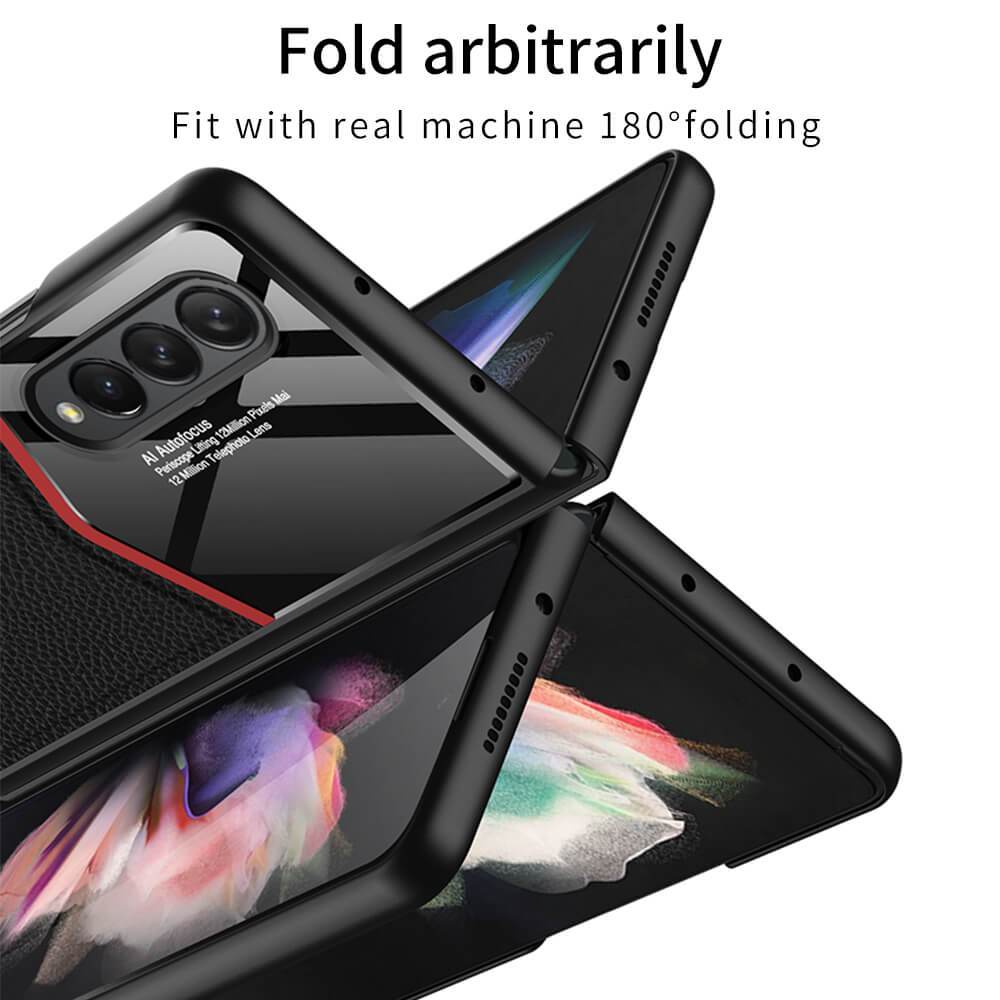 Ultra-thin plain leather luxury business Tempered Glass - Samsung Galaxy Z Fold 3 5G Phone Case Samsung Galaxy Z Fold 3 Case