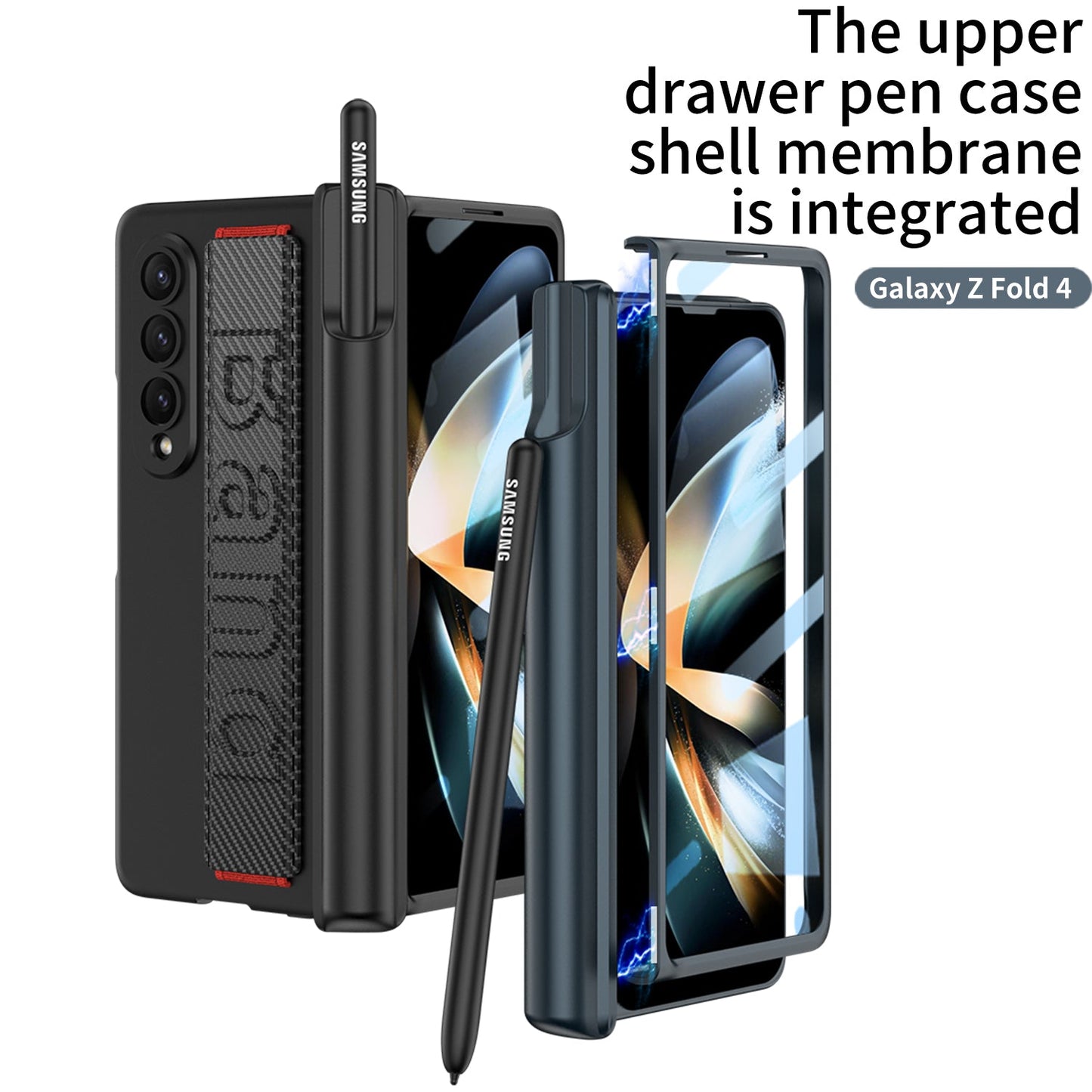 Magnetic Hinge S Pen Slot Luxury Wristband Holder Phone Case For Samsung Galaxy Z Fold4 Fold3 5G Case With Back Screen Glass Protector Samsung Cases