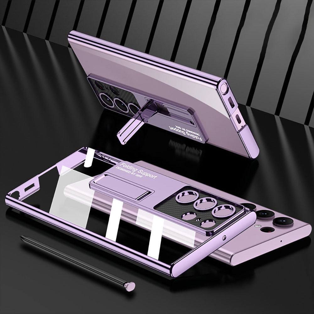Newest Magnetic Bracket Electroplated Clear Phone Case For Samsung Galaxy S22 S23 Ultra Plus