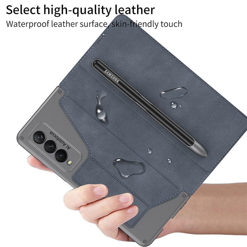 Newest Leather Pen Holder Armor Back Case For Samsung Galaxy Z Fold4 Fold3 5G Samsung Cases
