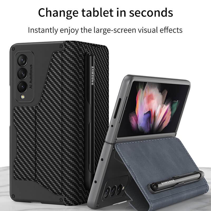 Newest Leather Pen Holder Armor Back Case For Samsung Galaxy Z Fold4 Fold3 5G Samsung Cases