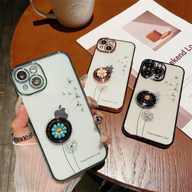 NEWEST Dandelion Fashion Flash Diamond Flower Bracket TPU Phone Case For iPhone iPhone Case