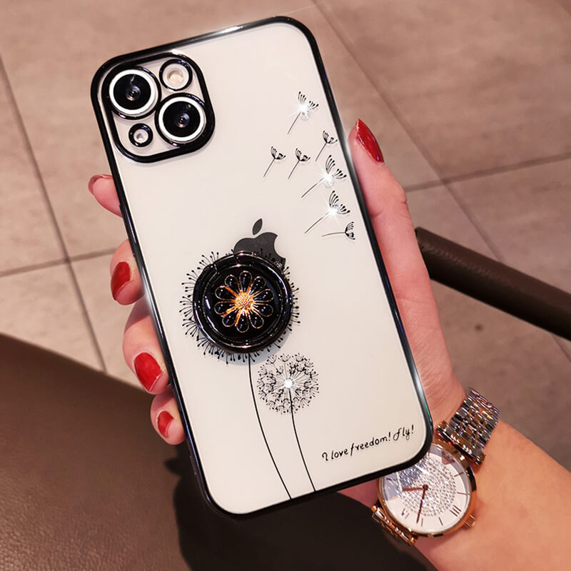 NEWEST Dandelion Fashion Flash Diamond Flower Bracket TPU Phone Case For iPhone iPhone Case