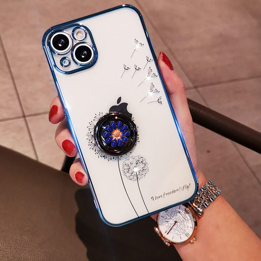 NEWEST Dandelion Fashion Flash Diamond Flower Bracket TPU Phone Case For iPhone iPhone Case