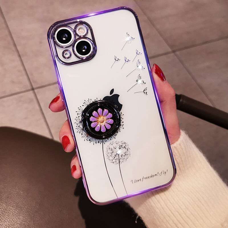NEWEST Dandelion Fashion Flash Diamond Flower Bracket TPU Phone Case For iPhone iPhone Case