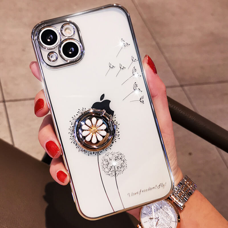 NEWEST Dandelion Fashion Flash Diamond Flower Bracket TPU Phone Case For iPhone iPhone Case