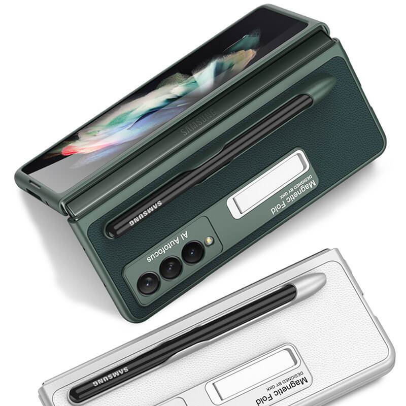 Luxury Leather Cover With Pen Slot Holder - Samsung Z Fold3 5G Phone Case Samsung Galaxy Z Fold 3 Case