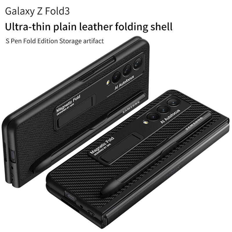Luxury Leather Cover With Pen Slot Holder - Samsung Z Fold3 5G Phone Case Samsung Galaxy Z Fold 3 Case