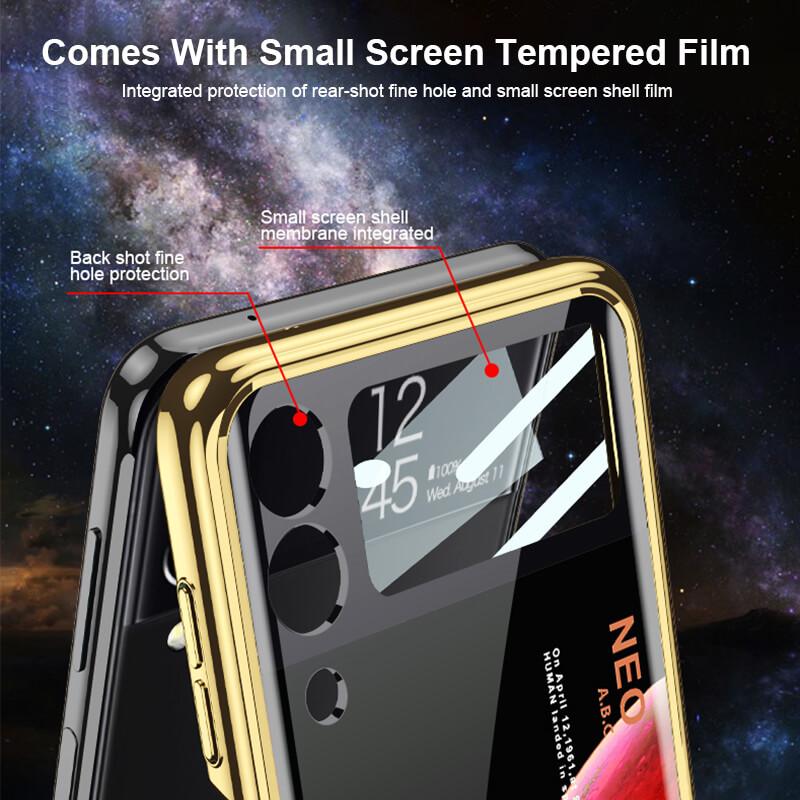 Space Luxury Plating Frame Anti-knock Protection Glass Case For Samsung Galaxy Z Flip3 Samsung Galaxy Z Flip 3 Case