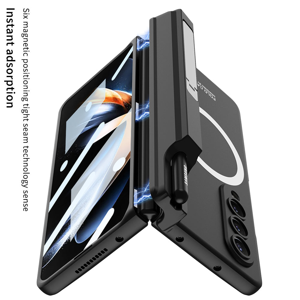 Magnetic Magsafe Wireless Charge Toughened Film Integrated Case With Bracket Pen Box For Samsung Galaxy Z Fold 4 5G Samsung Cases