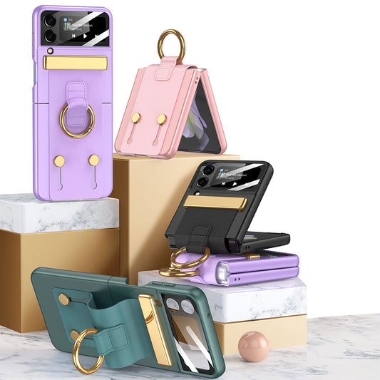 Newest Wristband Ring Buckle With Tempered Glass Protector Galaxy Z Flip3 Flip4 Phone Case Samsung Cases