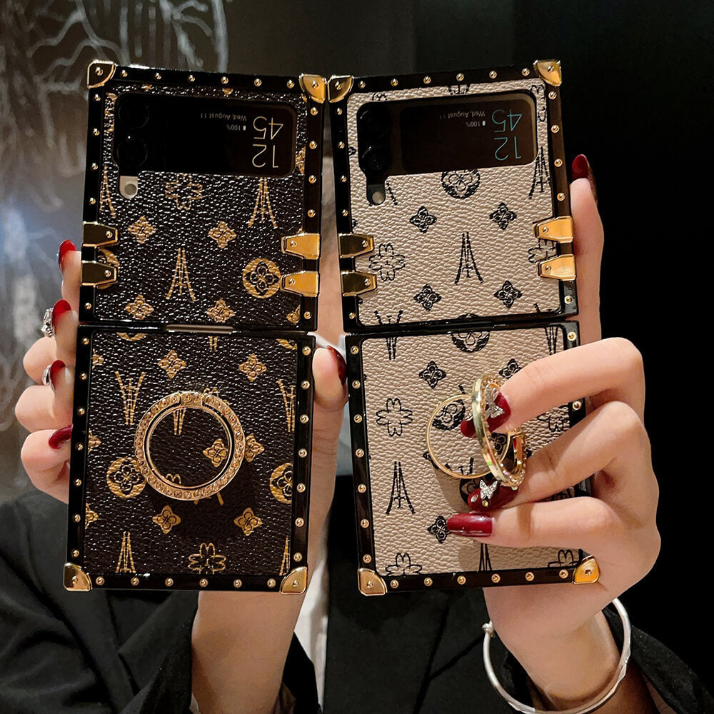 Leather Ring Phone Case for Samsung Galaxy Z Flip4 Flip3 - GiftJupiter