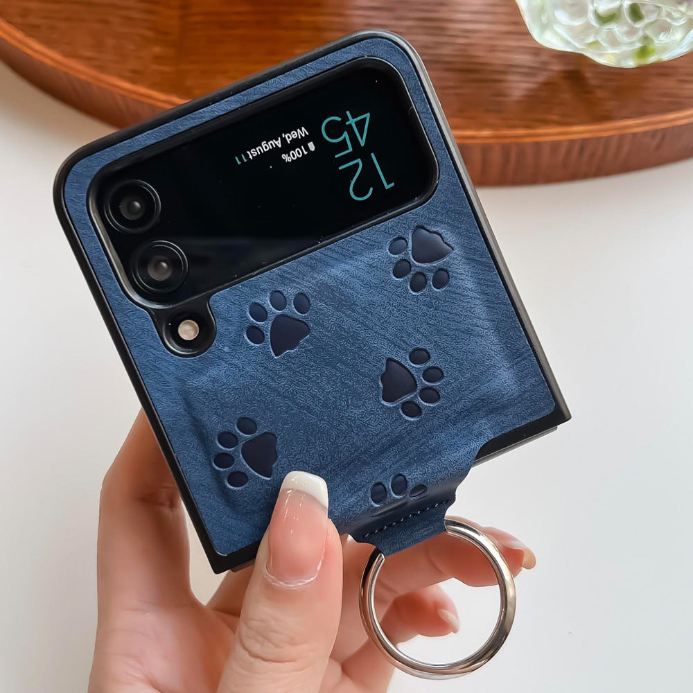 Newest Cat's Claw Embossed Galaxy Z Flip3 Flip4 Phone Case With Ring Samsung Cases