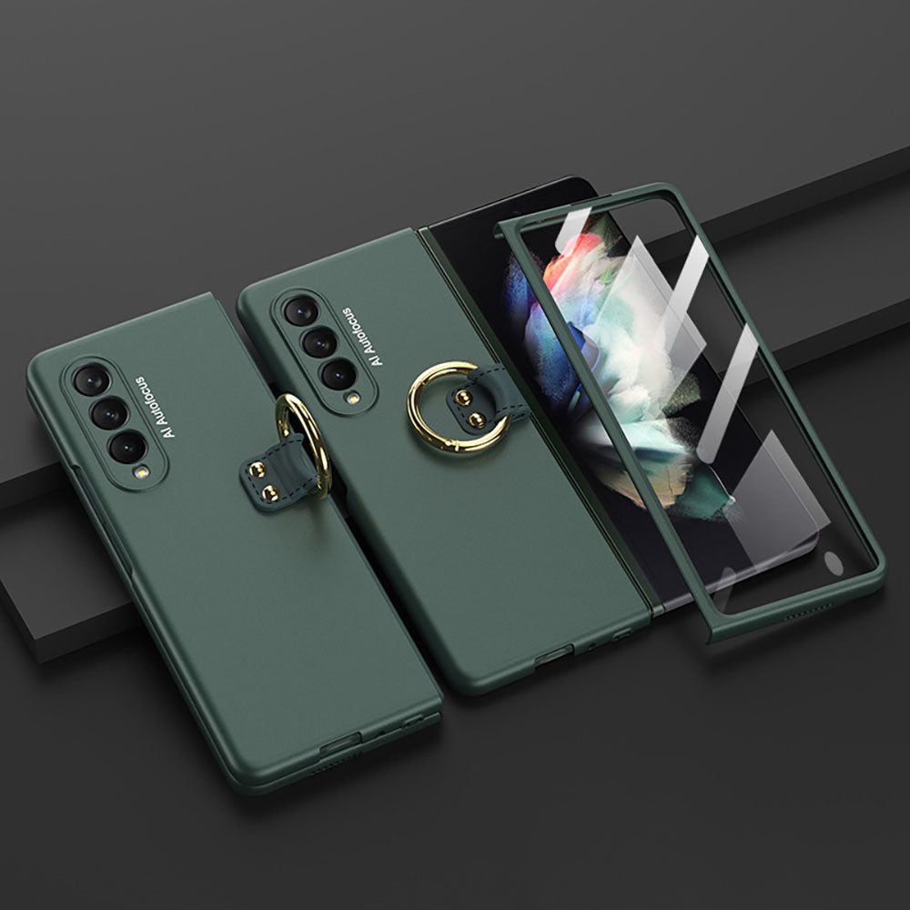 Samsung Galaxy Z Fold3 Fold4 5G Ultra-thin All-inclusive Ring Holder Protective Cover With Tempered Glass Screen Samsung Cases