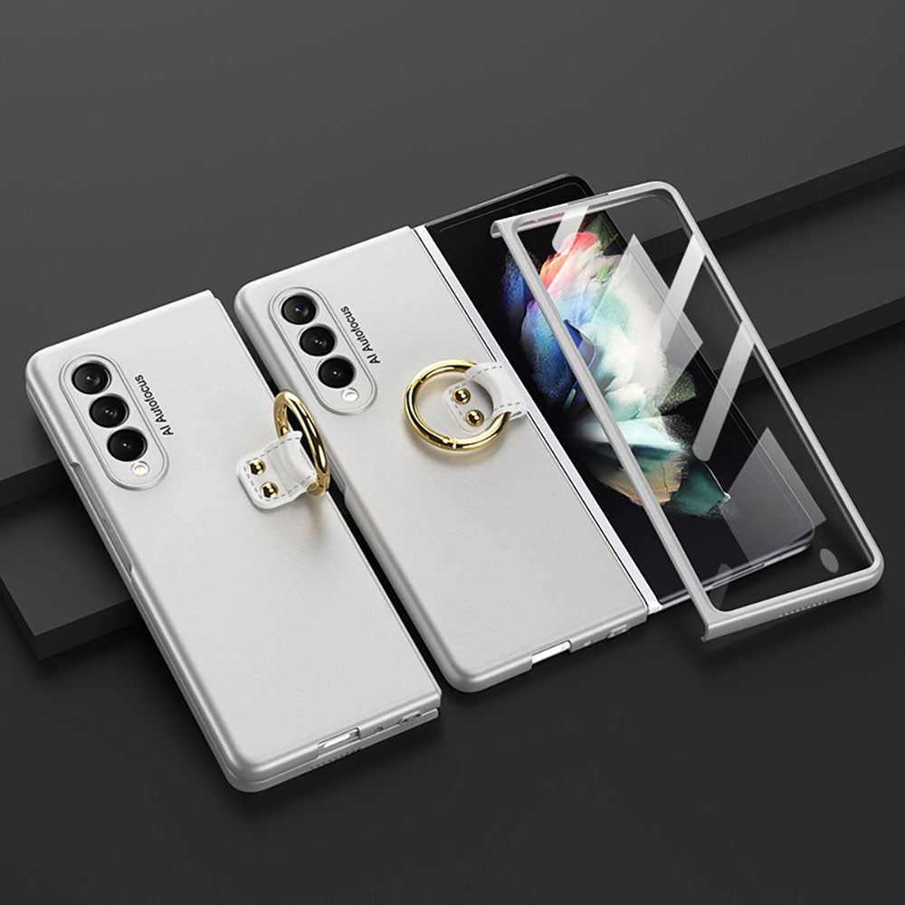 Samsung Galaxy Z Fold3 Fold4 5G Ultra-thin All-inclusive Ring Holder Protective Cover With Tempered Glass Screen Samsung Cases