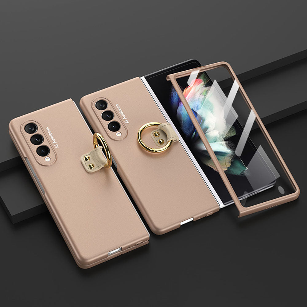 Samsung Galaxy Z Fold3 Fold4 5G Ultra-thin All-inclusive Ring Holder Protective Cover With Tempered Glass Screen Samsung Cases