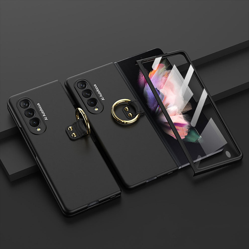 Samsung Galaxy Z Fold3 Fold4 5G Ultra-thin All-inclusive Ring Holder Protective Cover With Tempered Glass Screen Samsung Cases