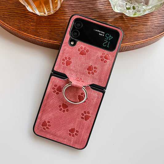 Newest Cat's Claw Embossed Galaxy Z Flip3 Flip4 Phone Case With Ring Samsung Cases