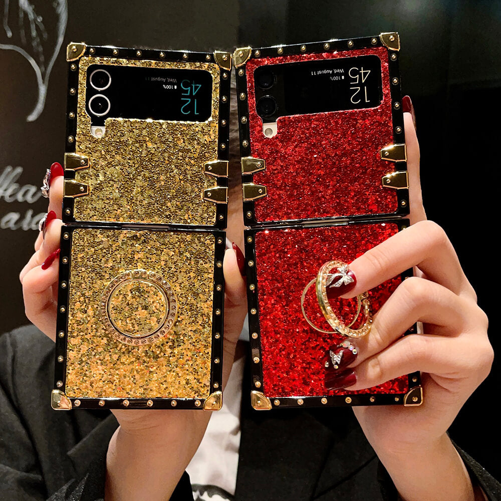Glitter Diamond Ring Phone Case for Samsung Galaxy Z Flip4 Flip3 Samsung Cases
