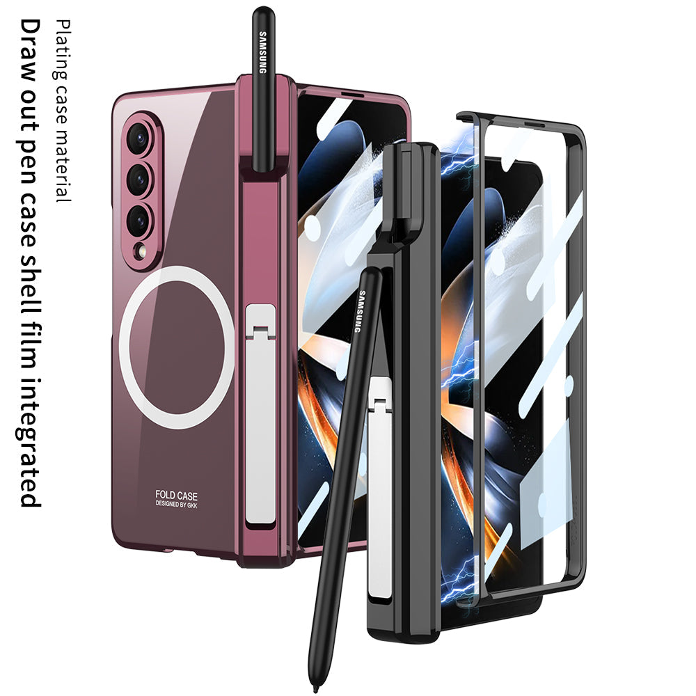 Magnetic Magsafe Wireless Charge Electroplated Pen Box Bracket Phone Case For Samsung Galaxy Z Fold 4 5G Samsung Cases