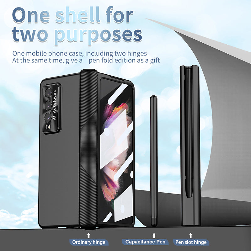 Luxury Magnetic Hinge Pen Holder Full Protection Case For Samsung Galaxy Z Fold3 Fold4 5G With Tempered Glass Film Samsung Cases
