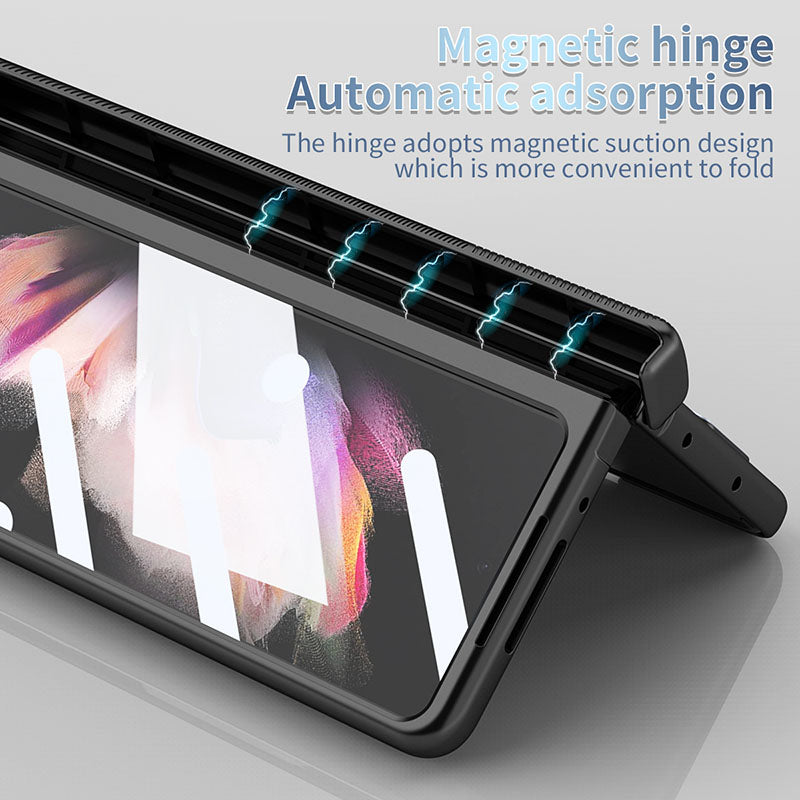 Luxury Magnetic Hinge Pen Holder Full Protection Case For Samsung Galaxy Z Fold3 Fold4 5G With Tempered Glass Film Samsung Cases
