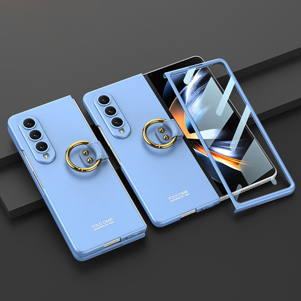 Samsung Galaxy Z Fold3 Fold4 5G Ultra-thin All-inclusive Ring Holder Protective Cover With Tempered Glass Screen Samsung Cases