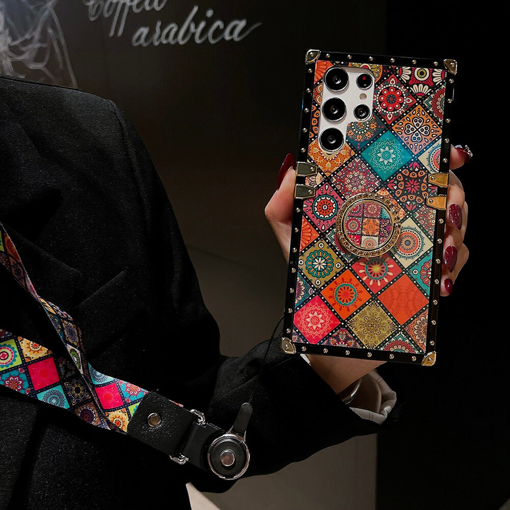 Retro Boho Style Ring Case With Lanyard for Samsung Galaxy S22 S21 Ultra Plus Samsung Cases