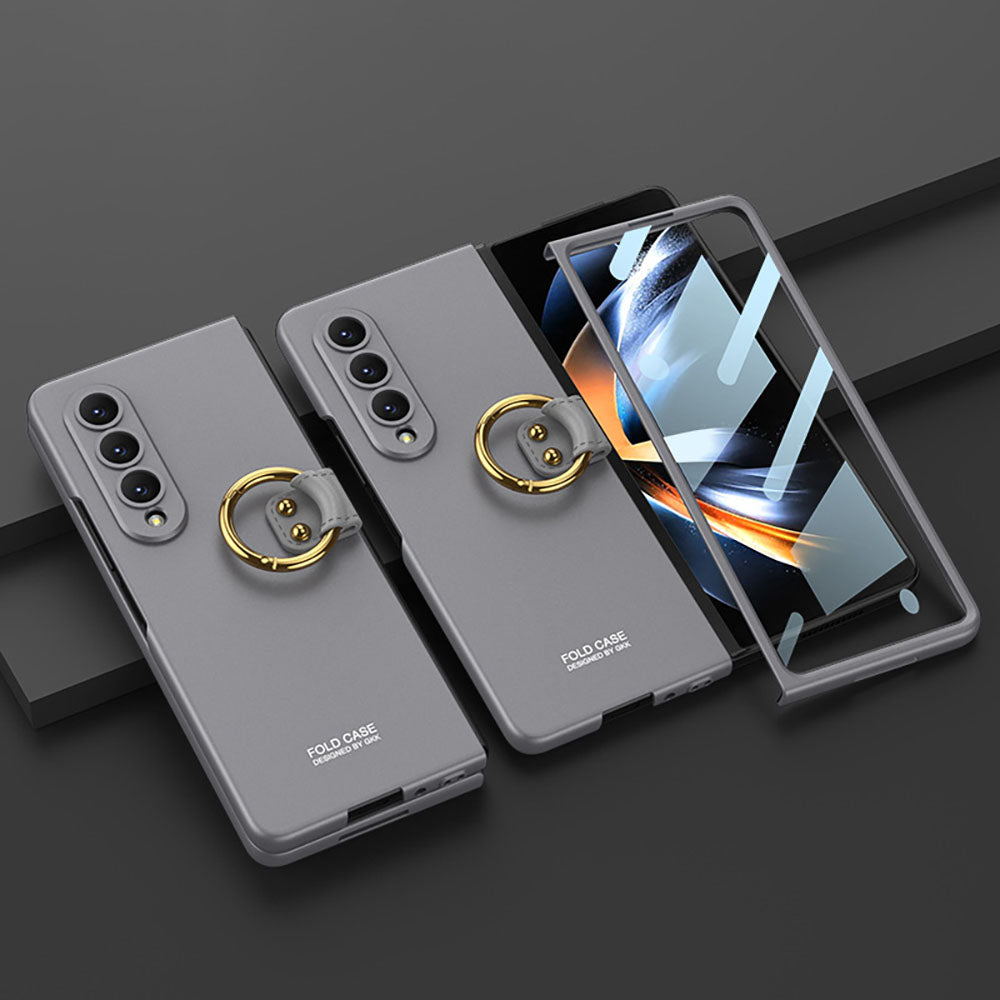 Samsung Galaxy Z Fold3 Fold4 5G Ultra-thin All-inclusive Ring Holder Protective Cover With Tempered Glass Screen Samsung Cases