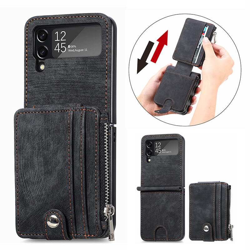 Wallet Case For Samsung Galaxy Z Flip4 Flip3 with Detachable Card Slot Kickstand Zipper Samsung Cases