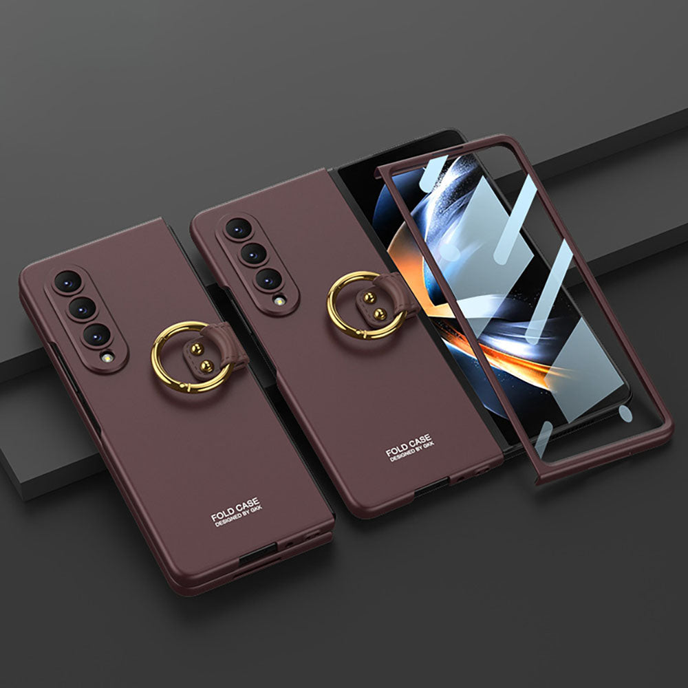 Samsung Galaxy Z Fold3 Fold4 5G Ultra-thin All-inclusive Ring Holder Protective Cover With Tempered Glass Screen Samsung Cases