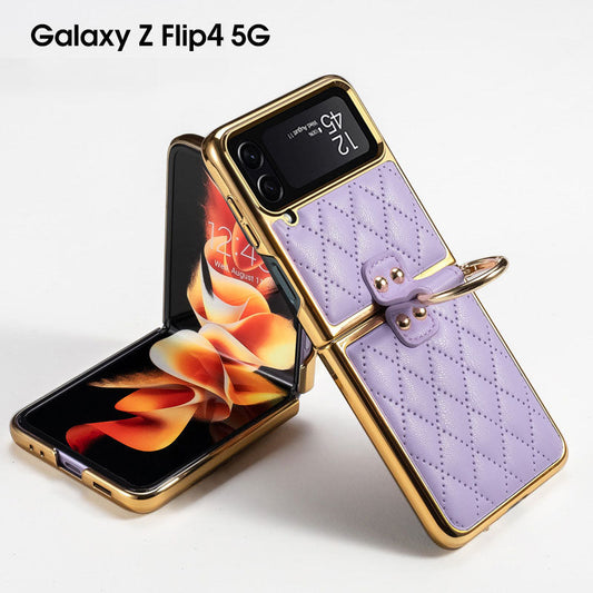 Luxury Leather Electroplating Diamond Protective Cover For Samsung Galaxy Z Flip 4 5G Samsung Cases