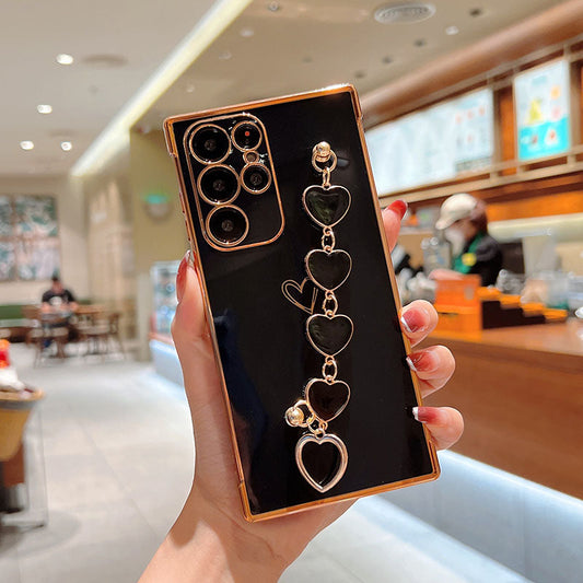 Lovely Plating Heart Bracelet Camera All-inclusive Protective Case For Samsung Galaxy S22 S21 Ultra Plus Samsung Case